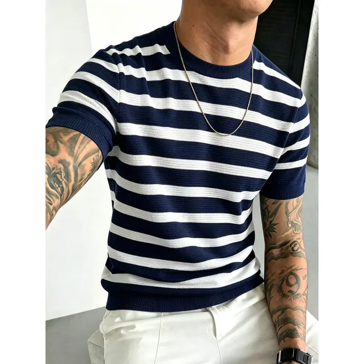 Lightweight breathable hollow knit crew neck short sleeve tee