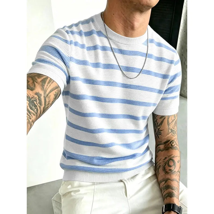 Lightweight breathable hollow knit crew neck short sleeve tee