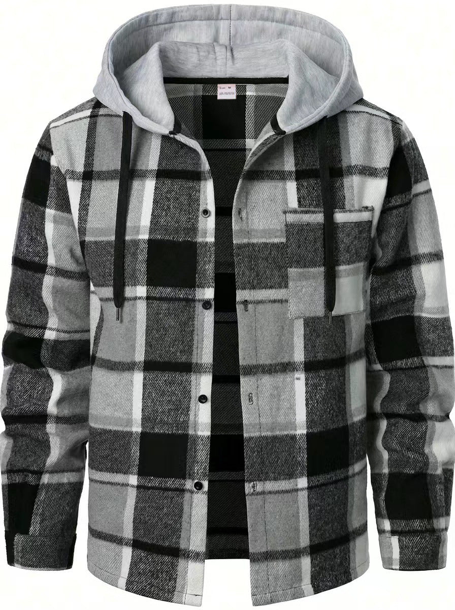 MEN’S HOODED PLAID SHIRT JACKET