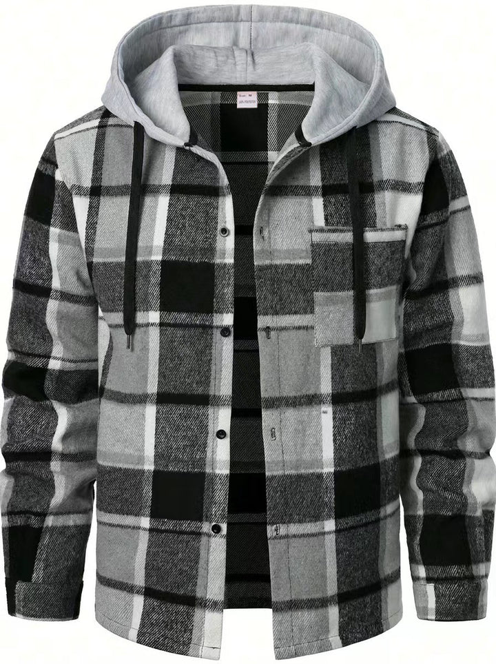 MEN’S HOODED PLAID SHIRT JACKET