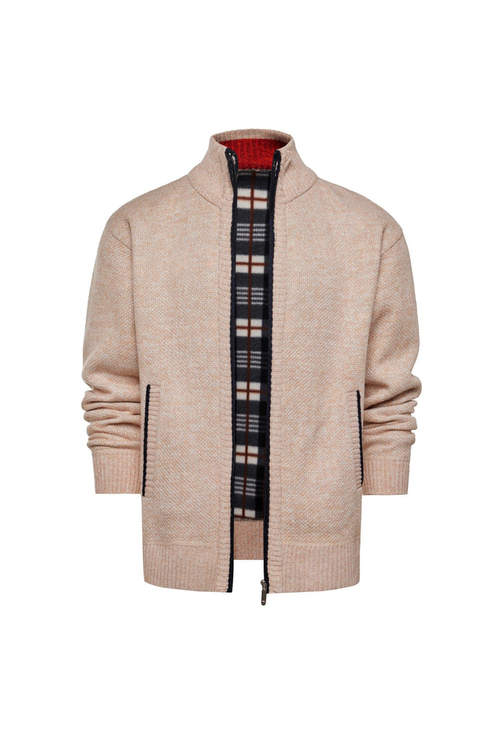 Men’s Plaid-Trim Zip-Up Knit Cardigan
