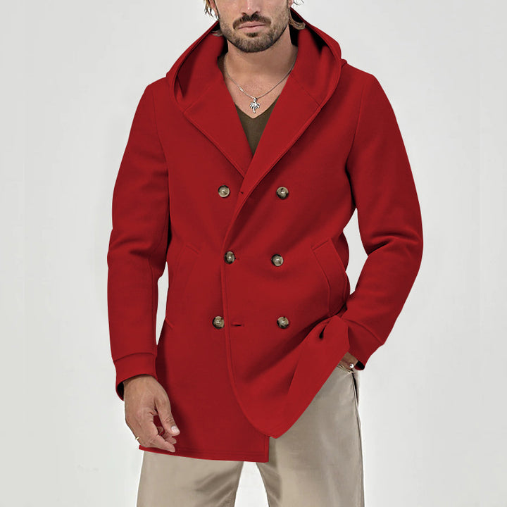MEN’S HOODED DOUBLE-BREASTED TRENCH COAT