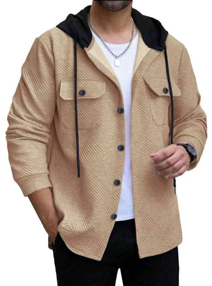 MEN’S CONTRAST HOODED SHIRT JACKET