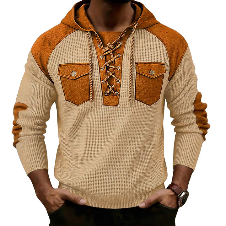 Men’s Rugged Lace-Up Colorblock Hoodie