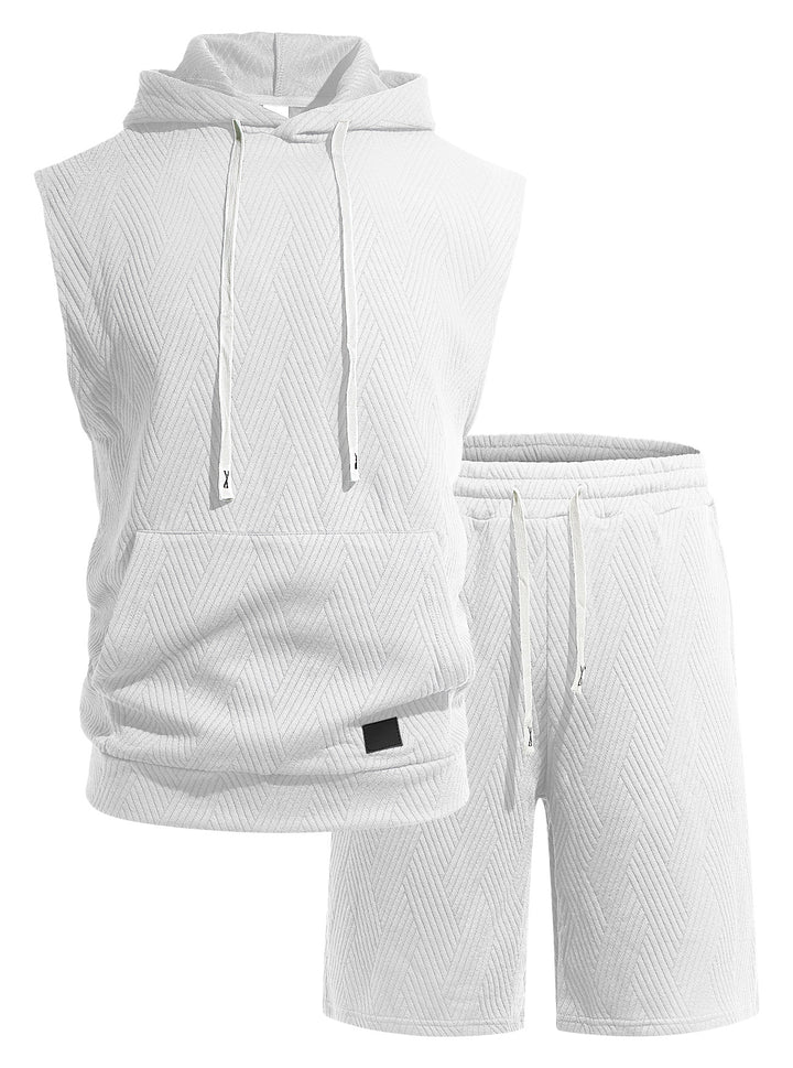 Men’s Textured Sleeveless Hoodie &amp; Shorts Set