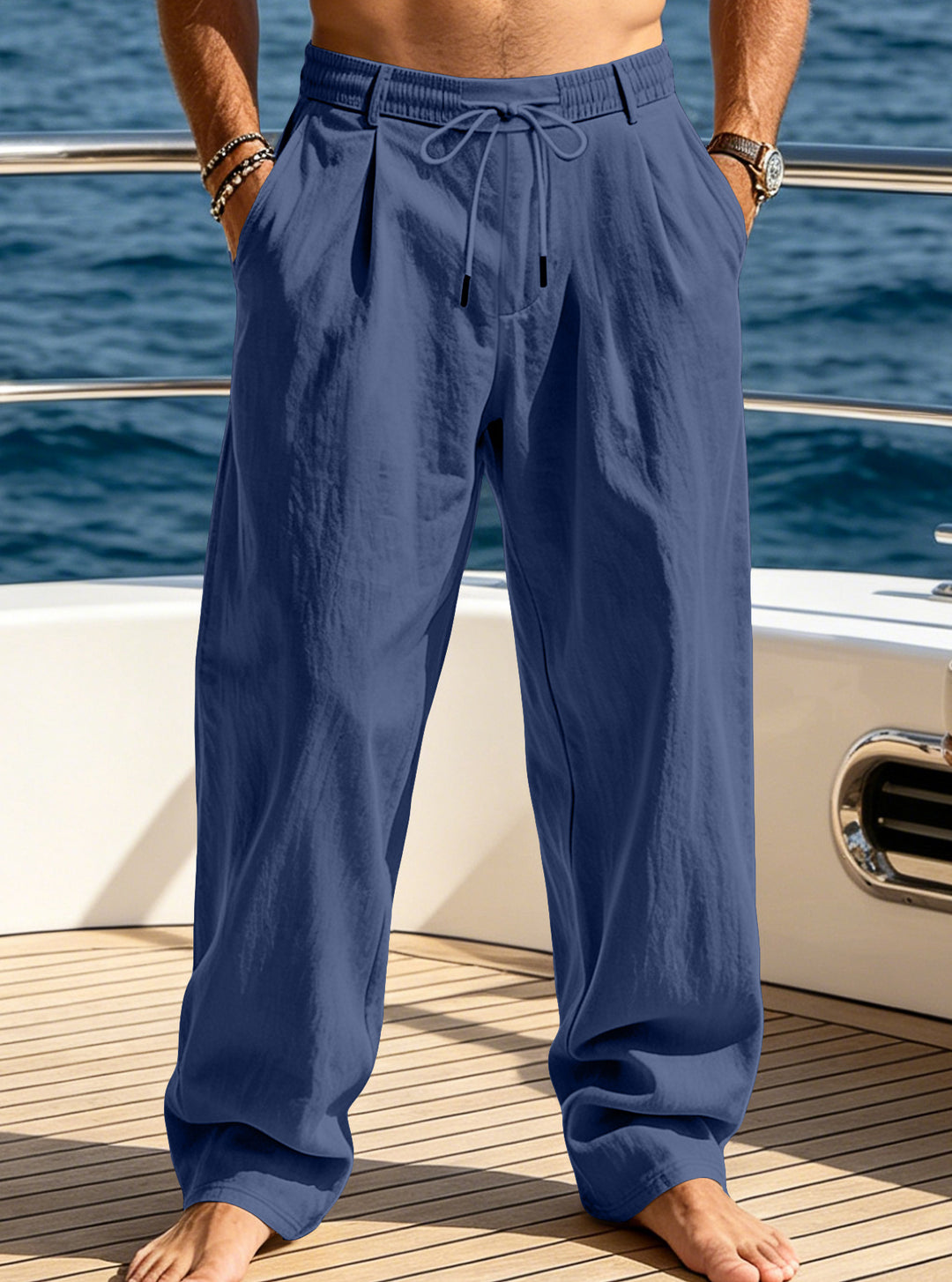 Men’s Vintage Linen Relaxed Straight-Leg Pants