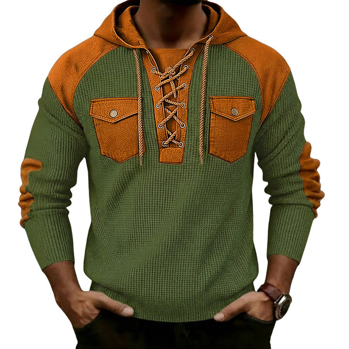 Men’s Rugged Lace-Up Colorblock Hoodie