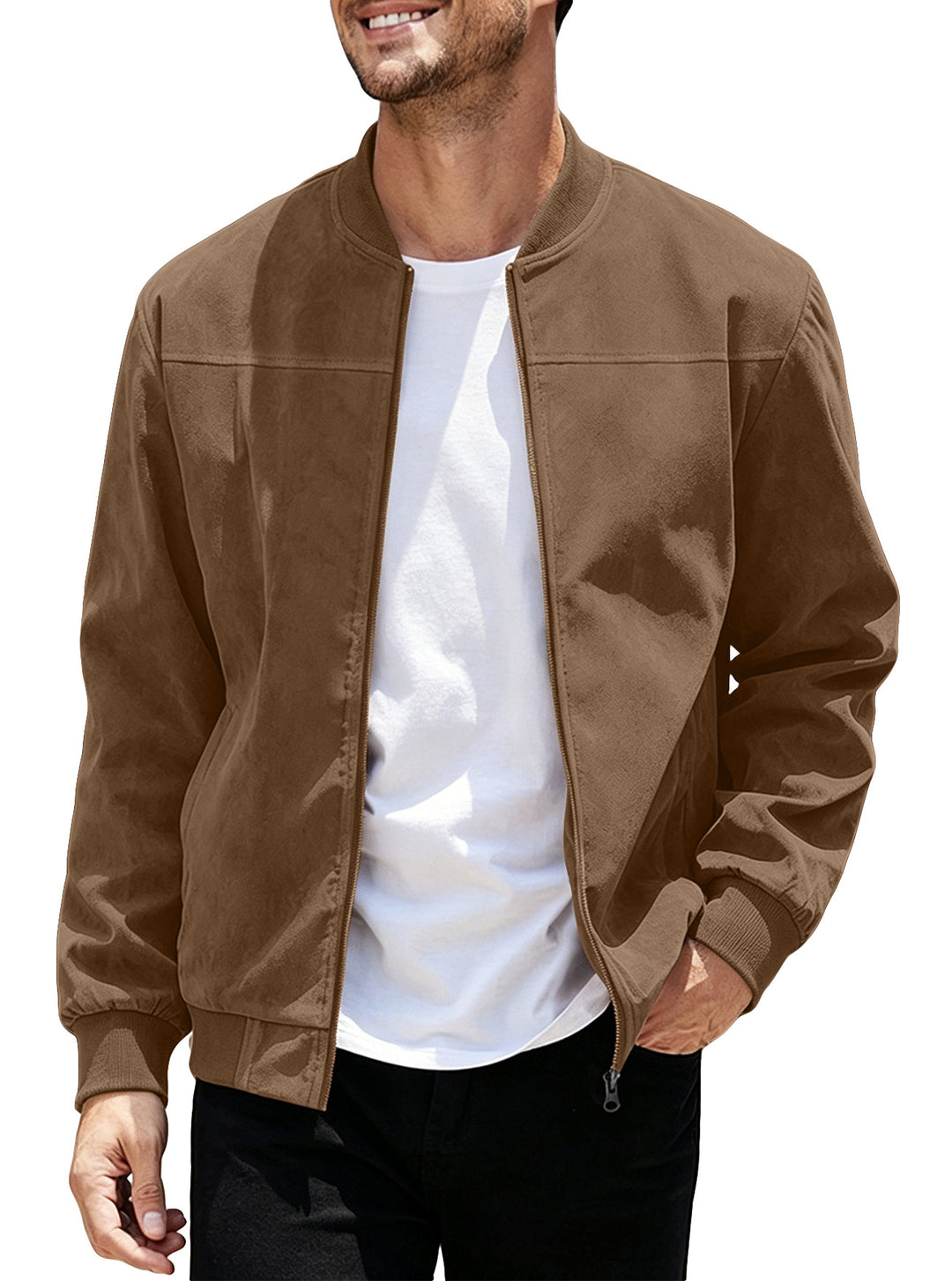 MEN’S FAUX SUEDE BOMBER JACKET