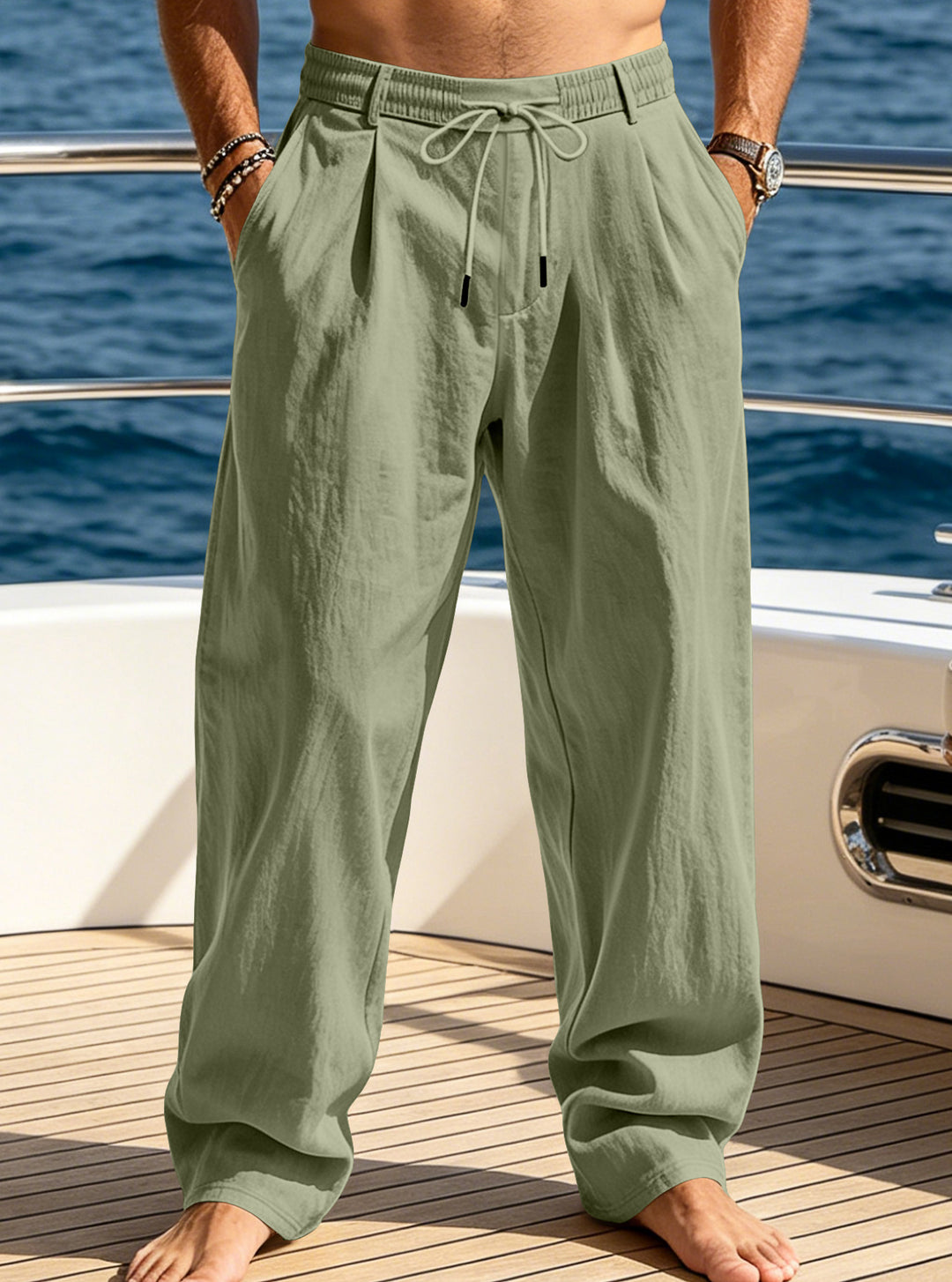 Men’s Vintage Linen Relaxed Straight-Leg Pants