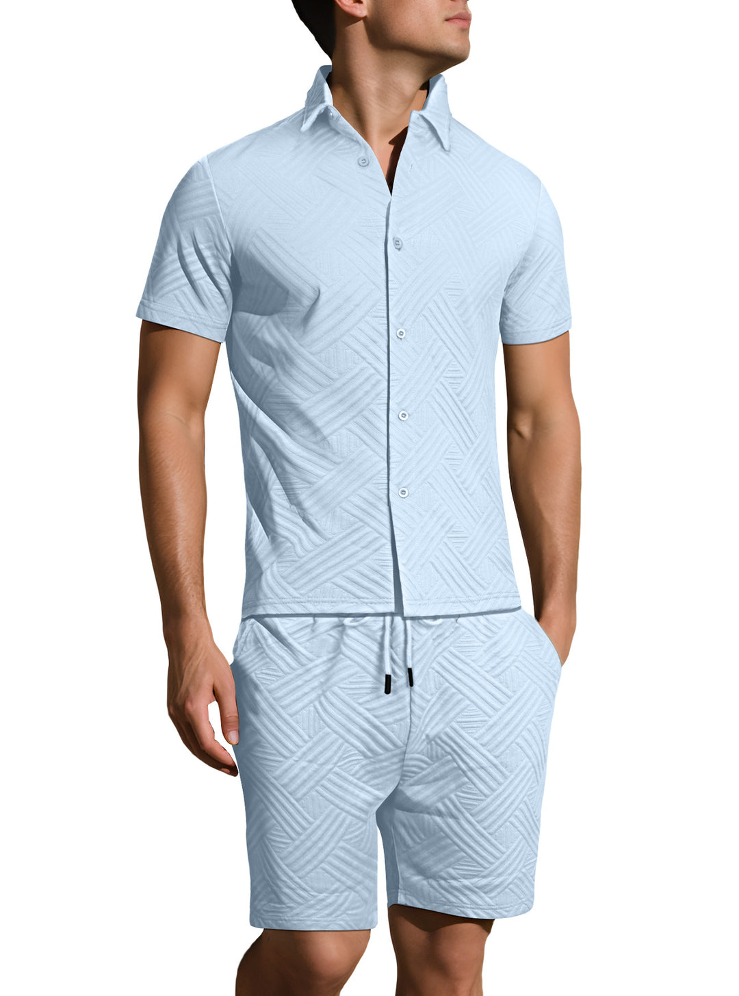 Men’s Textured Short-Sleeve Shirt &amp; Shorts Set