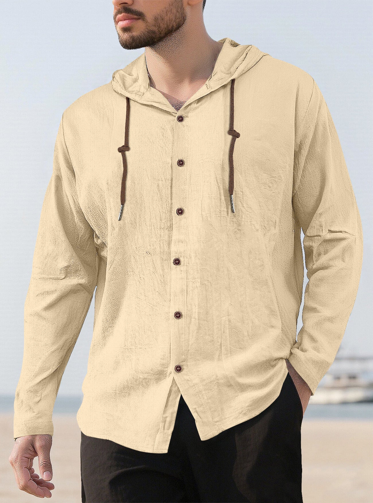 Men’s Lightweight Linen-Blend Hooded Shirt