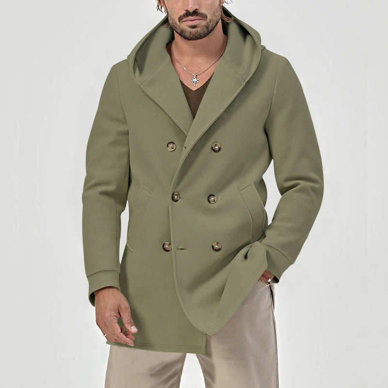 MEN’S HOODED DOUBLE-BREASTED TRENCH COAT
