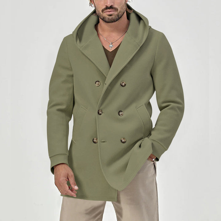 MEN’S HOODED DOUBLE-BREASTED TRENCH COAT