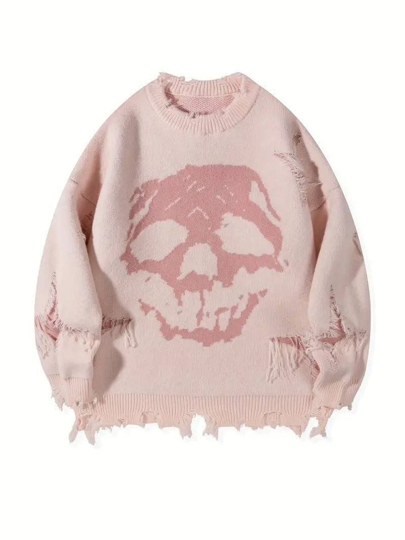 DISTRESSED SKULL KNIT SWEATER