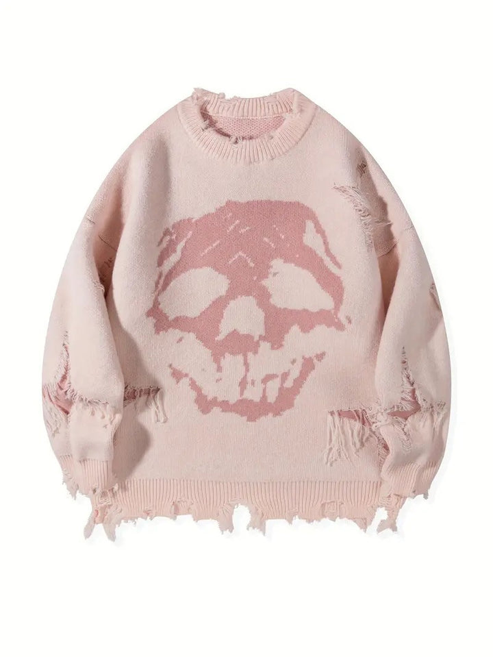 DISTRESSED SKULL KNIT SWEATER