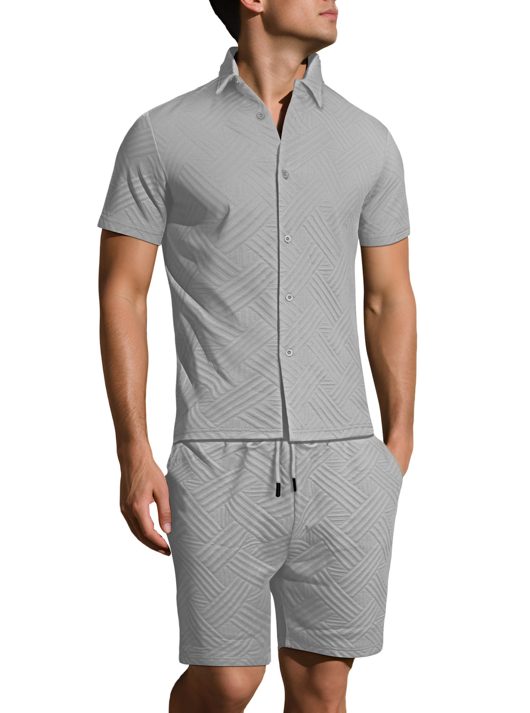 Men’s Textured Short-Sleeve Shirt &amp; Shorts Set