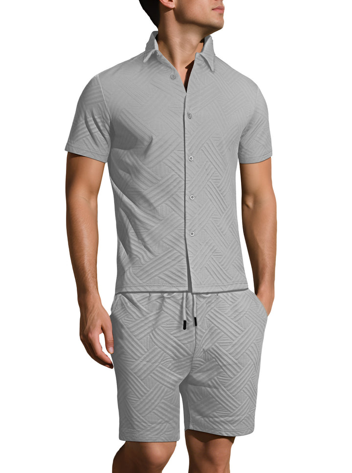 Men’s Textured Short-Sleeve Shirt &amp; Shorts Set
