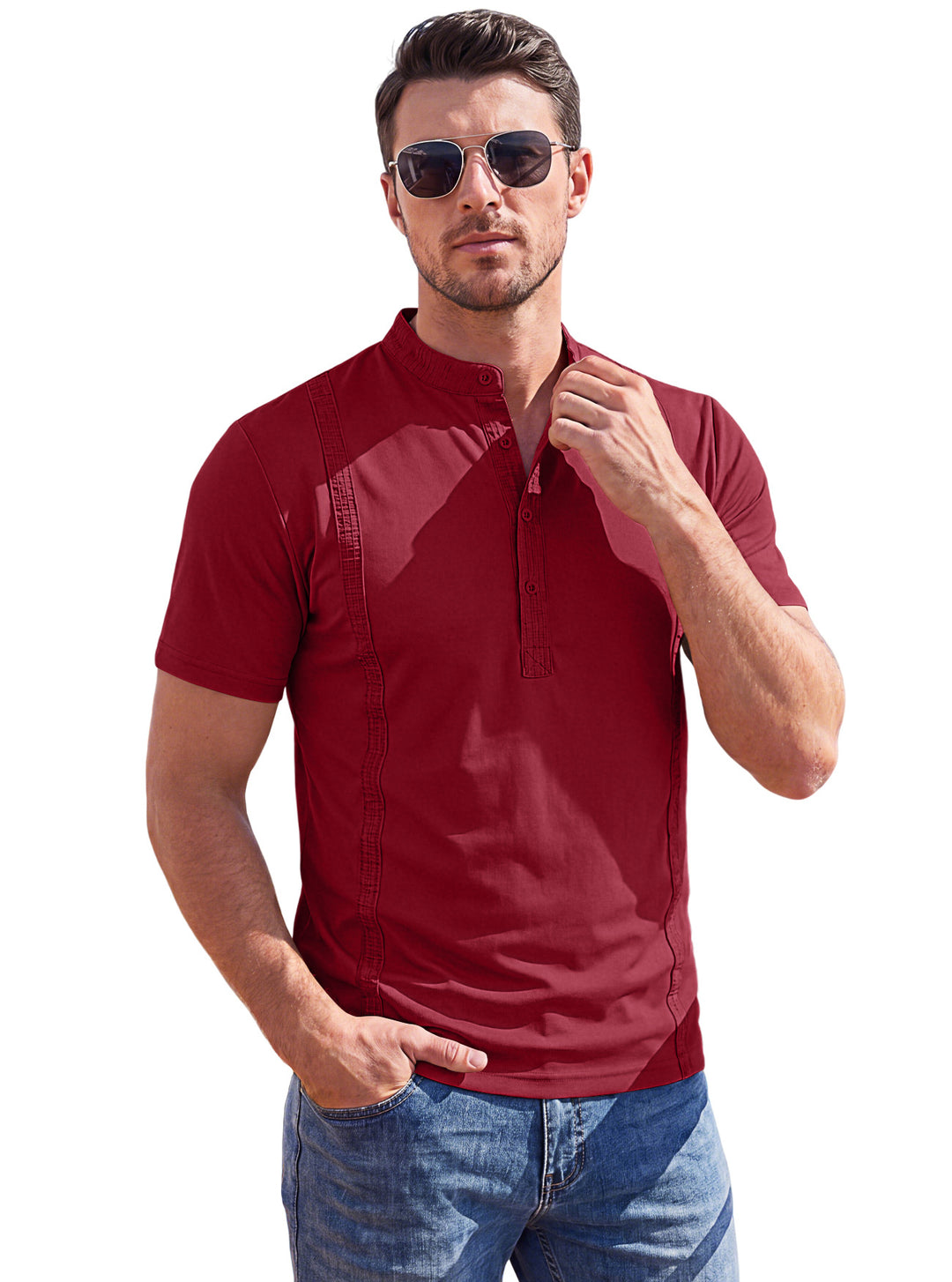 Men’s Stand-Collar Short-Sleeve Henley