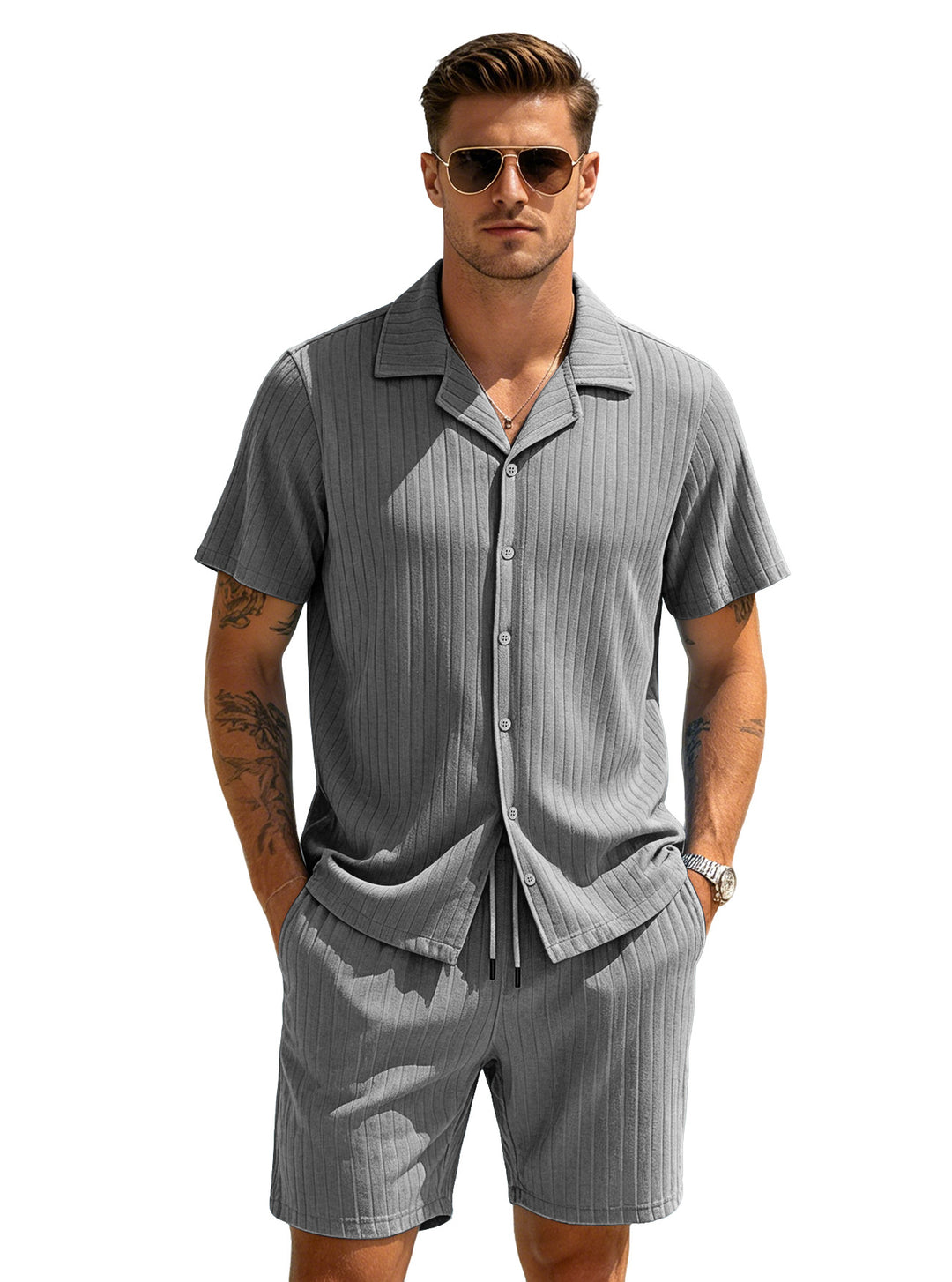Men’s Textured Resort Shirt &amp; Shorts Set