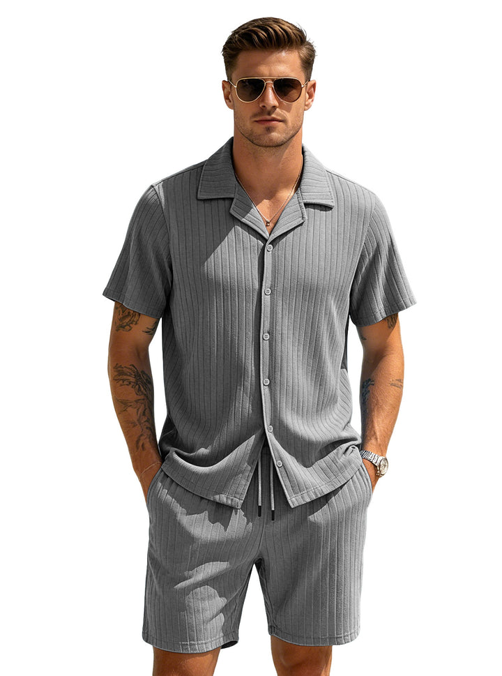 Men’s Textured Resort Shirt &amp; Shorts Set