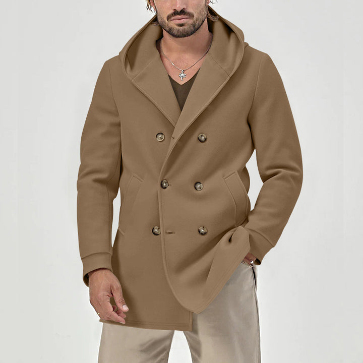 MEN’S HOODED DOUBLE-BREASTED TRENCH COAT