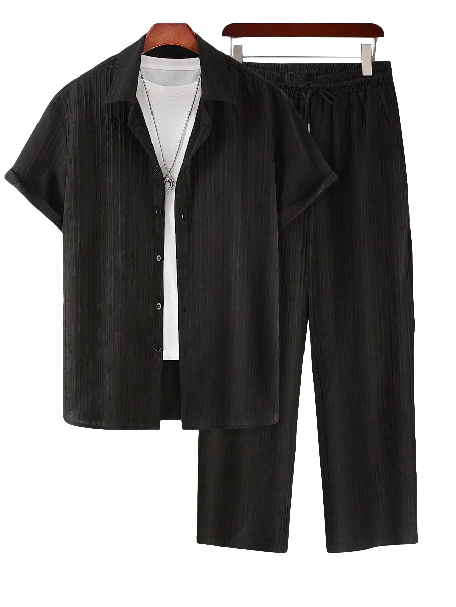 Men’s Ribbed Short-Sleeve Shirt &amp; Pants Set