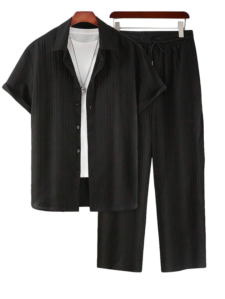 Men’s Ribbed Short-Sleeve Shirt &amp; Pants Set