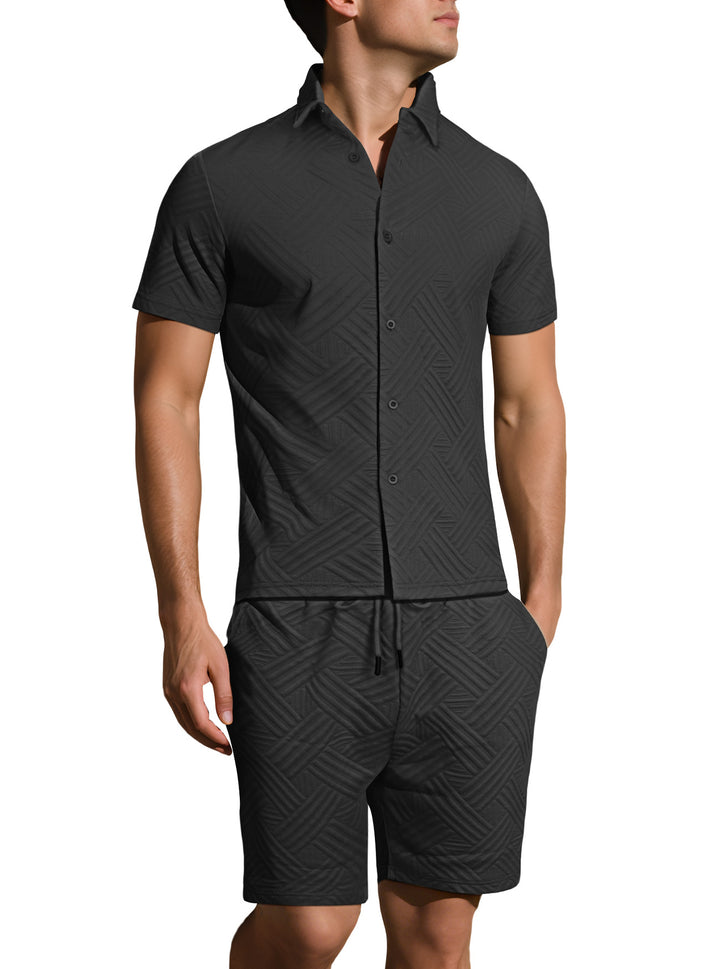 Men’s Textured Short-Sleeve Shirt &amp; Shorts Set