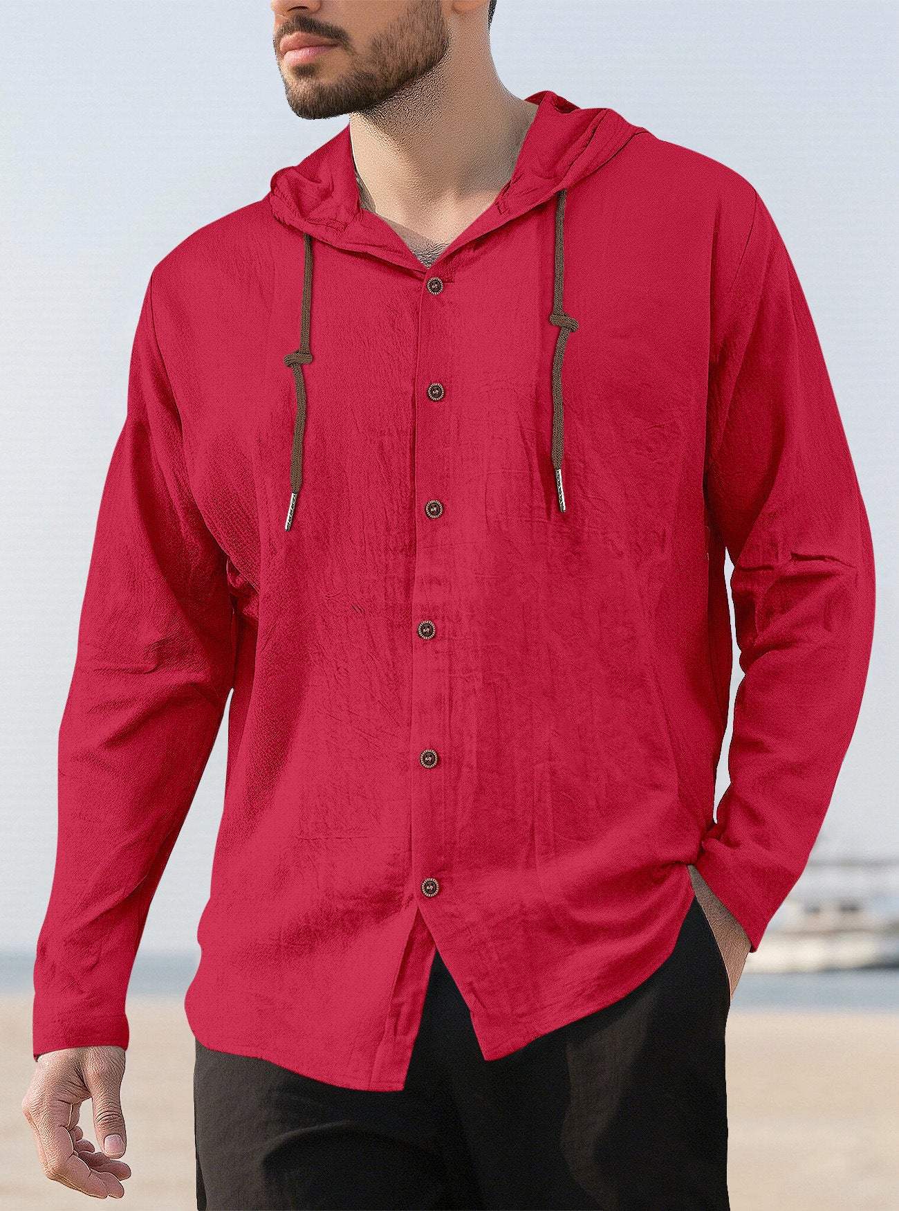 Men’s Lightweight Linen-Blend Hooded Shirt