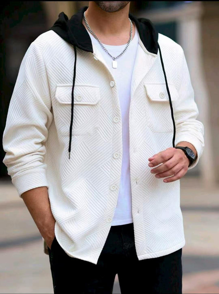 MEN’S CONTRAST HOODED SHIRT JACKET