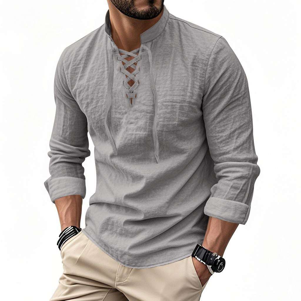 THE ROGUE LACE-UP LINEN SHIRT