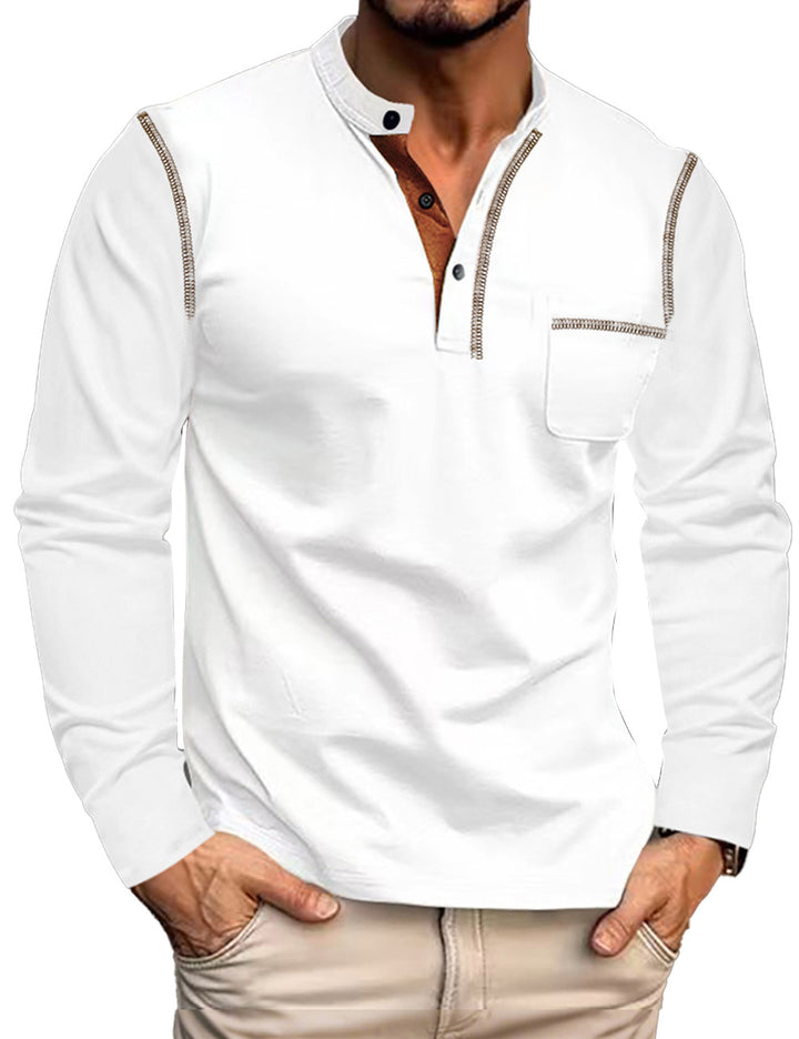 MEN’S CONTRAST-STITCH HENLEY SHIRT