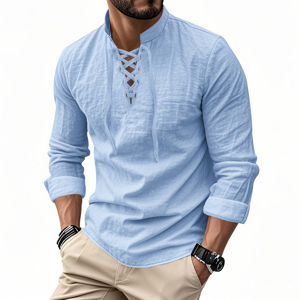 THE ROGUE LACE-UP LINEN SHIRT