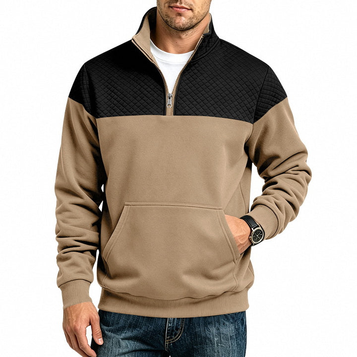 QUILTED COLOR-BLOCK HALF-ZIP SWEATSHIRT