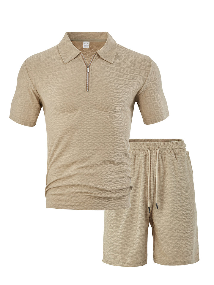 Men’s Textured Zip Polo Short Set