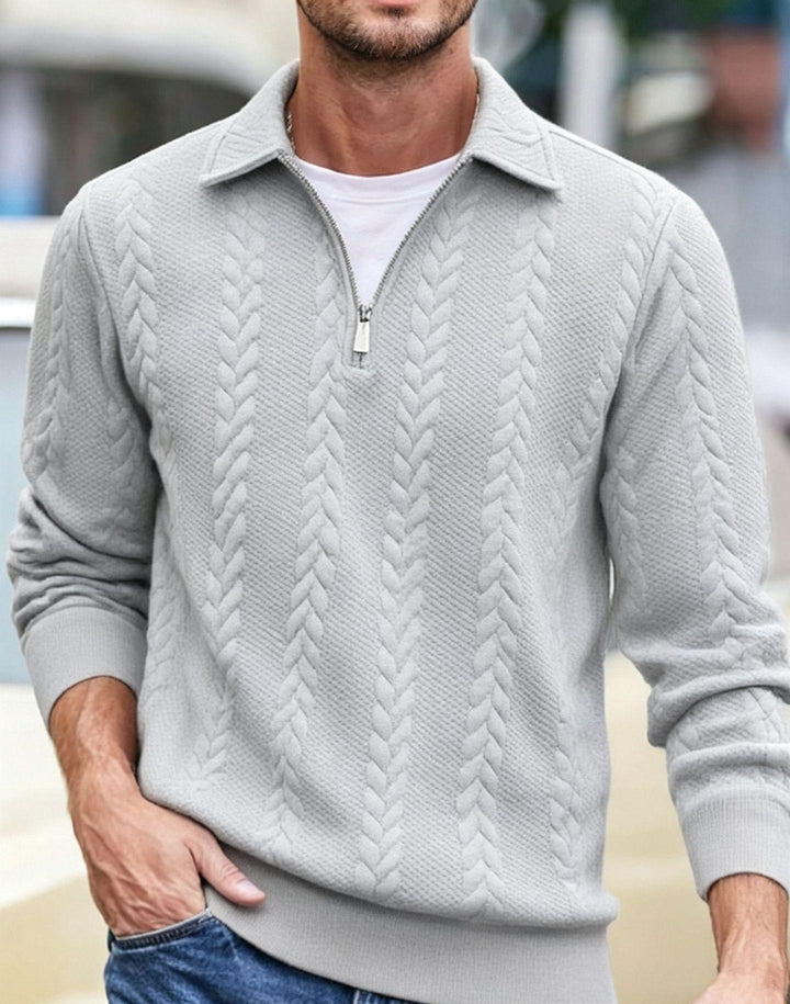 CABLE-KNIT HALF-ZIP SWEATER