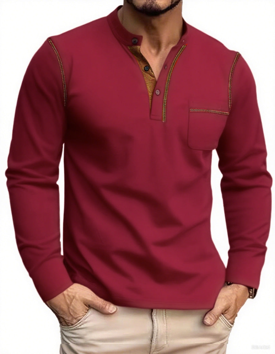 MEN’S CONTRAST-STITCH HENLEY SHIRT