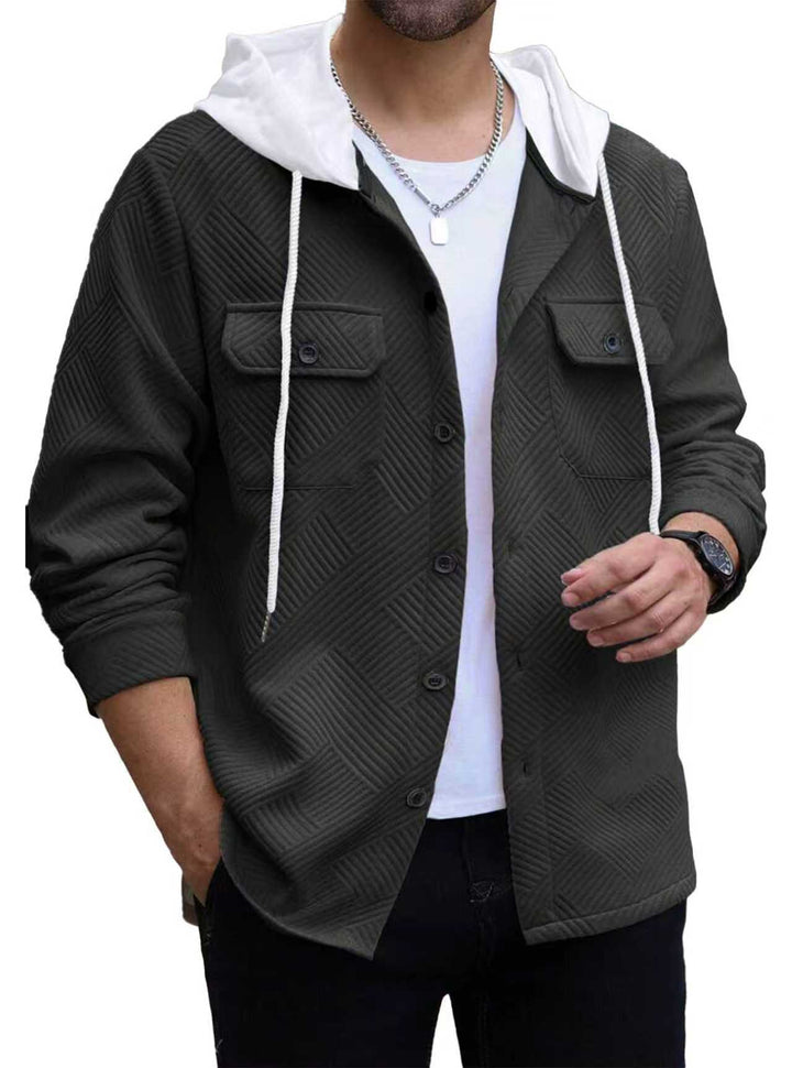 MEN’S CONTRAST HOODED SHIRT JACKET