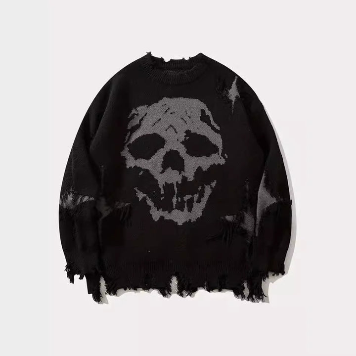 DISTRESSED SKULL KNIT SWEATER