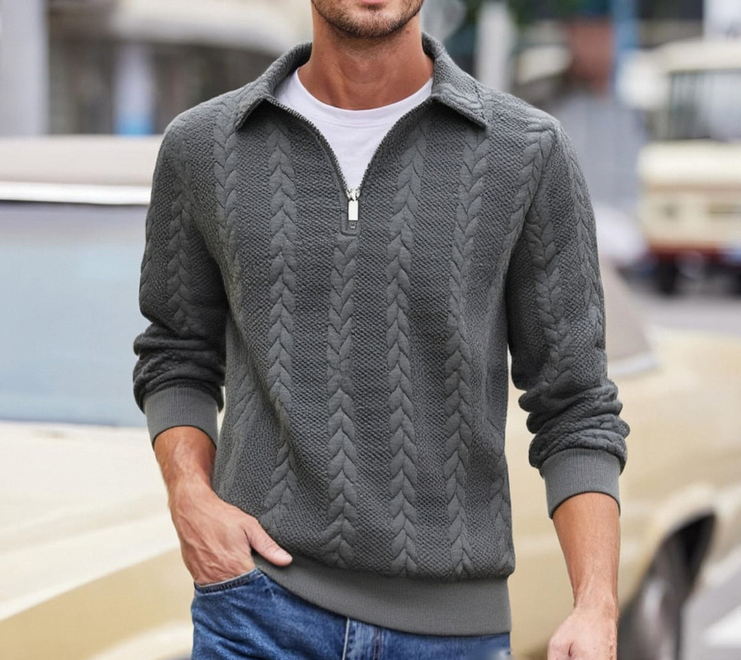 CABLE-KNIT HALF-ZIP SWEATER