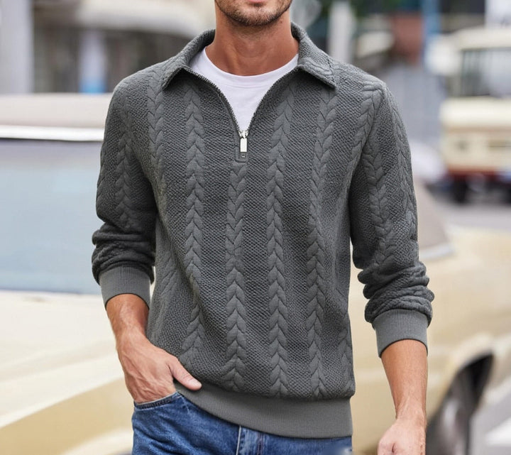 CABLE-KNIT HALF-ZIP SWEATER
