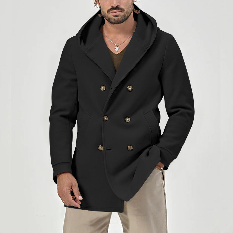 MEN’S HOODED DOUBLE-BREASTED TRENCH COAT