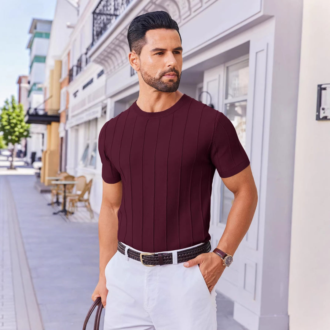 Casual Crewneck Ribbed Pullover Tees