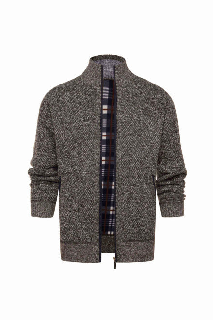 Men’s Plaid-Trim Zip-Up Knit Cardigan