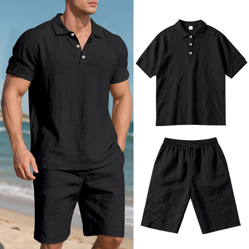 Men’s Linen-Blend Polo Shirt &amp; Shorts Set