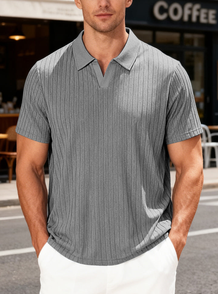 Men’s Ribbed Open-Collar Polo Shirt