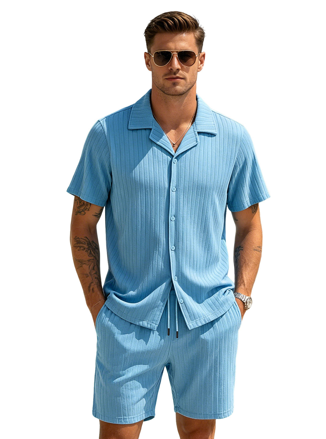 Men’s Textured Resort Shirt &amp; Shorts Set