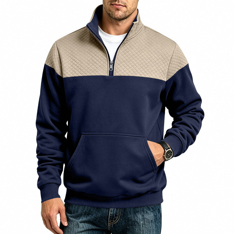 QUILTED COLOR-BLOCK HALF-ZIP SWEATSHIRT