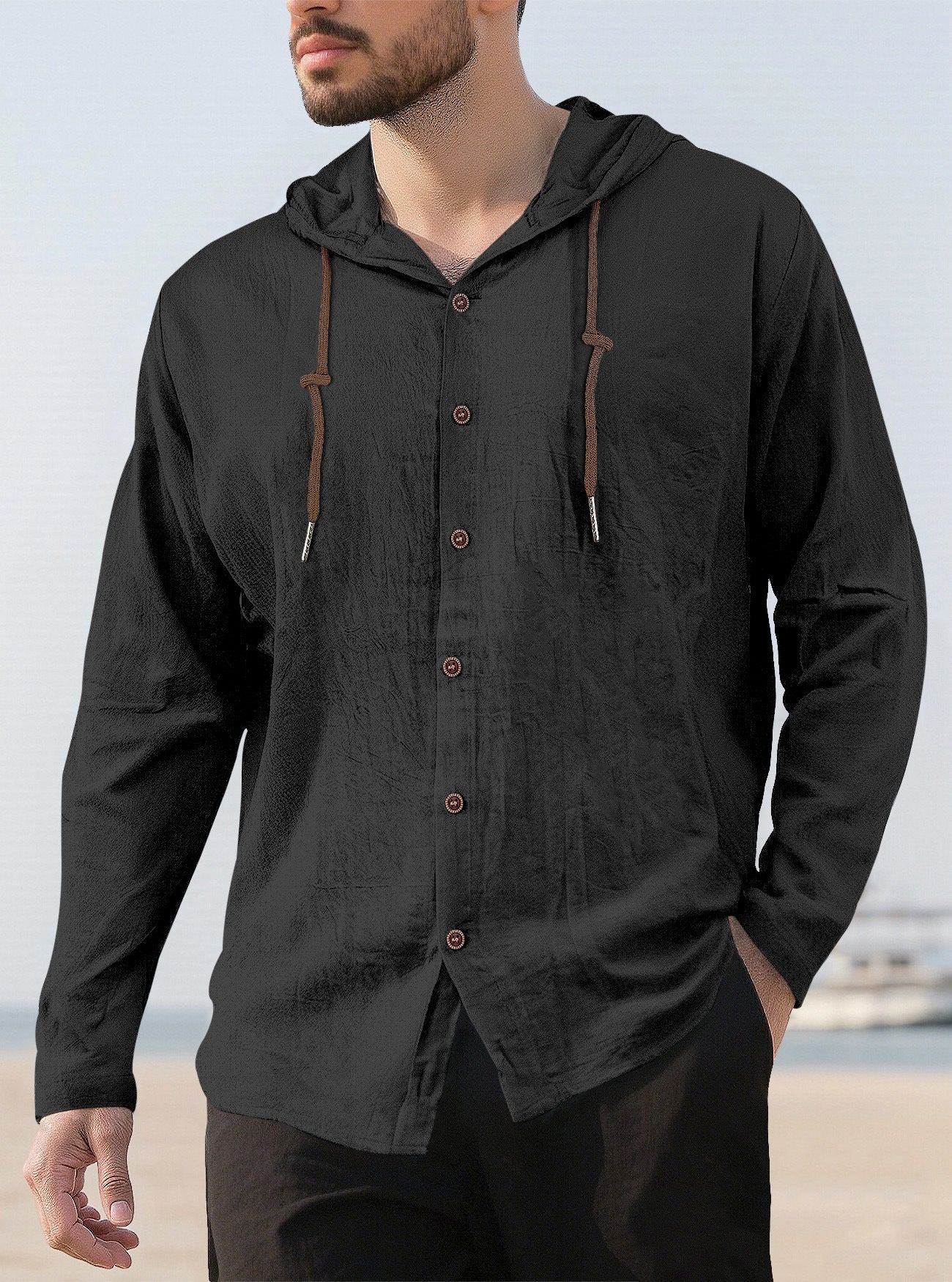 Men’s Lightweight Linen-Blend Hooded Shirt