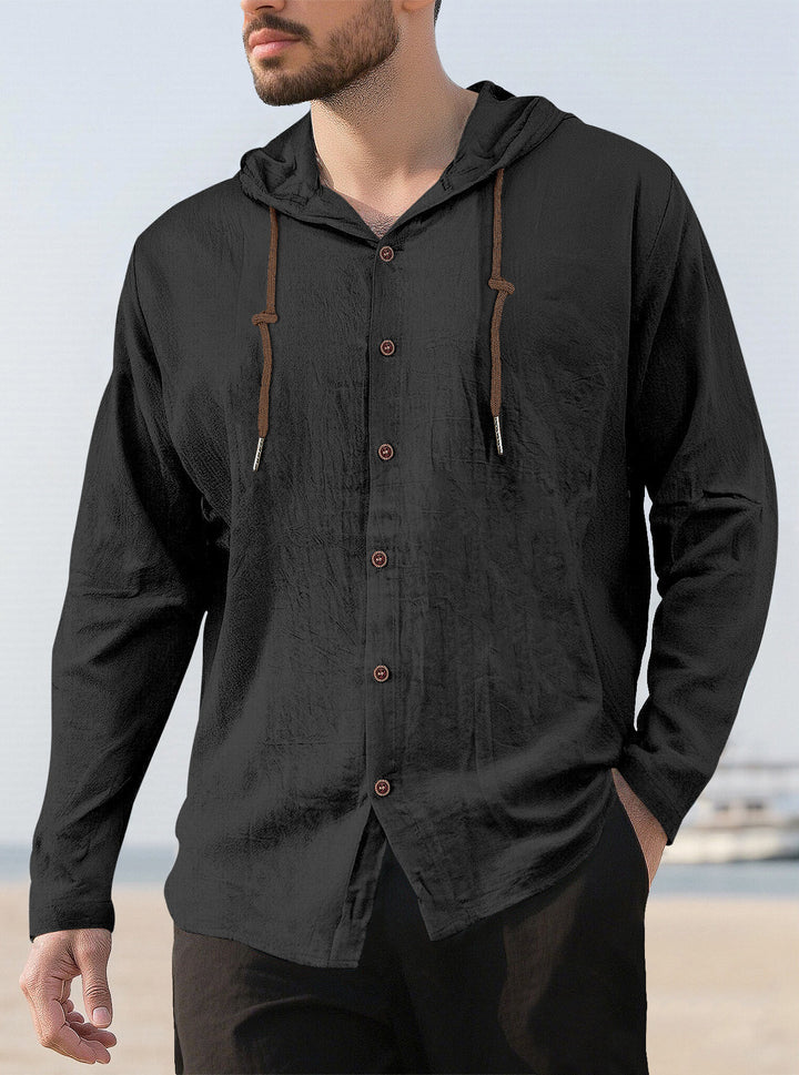 Men’s Lightweight Linen-Blend Hooded Shirt